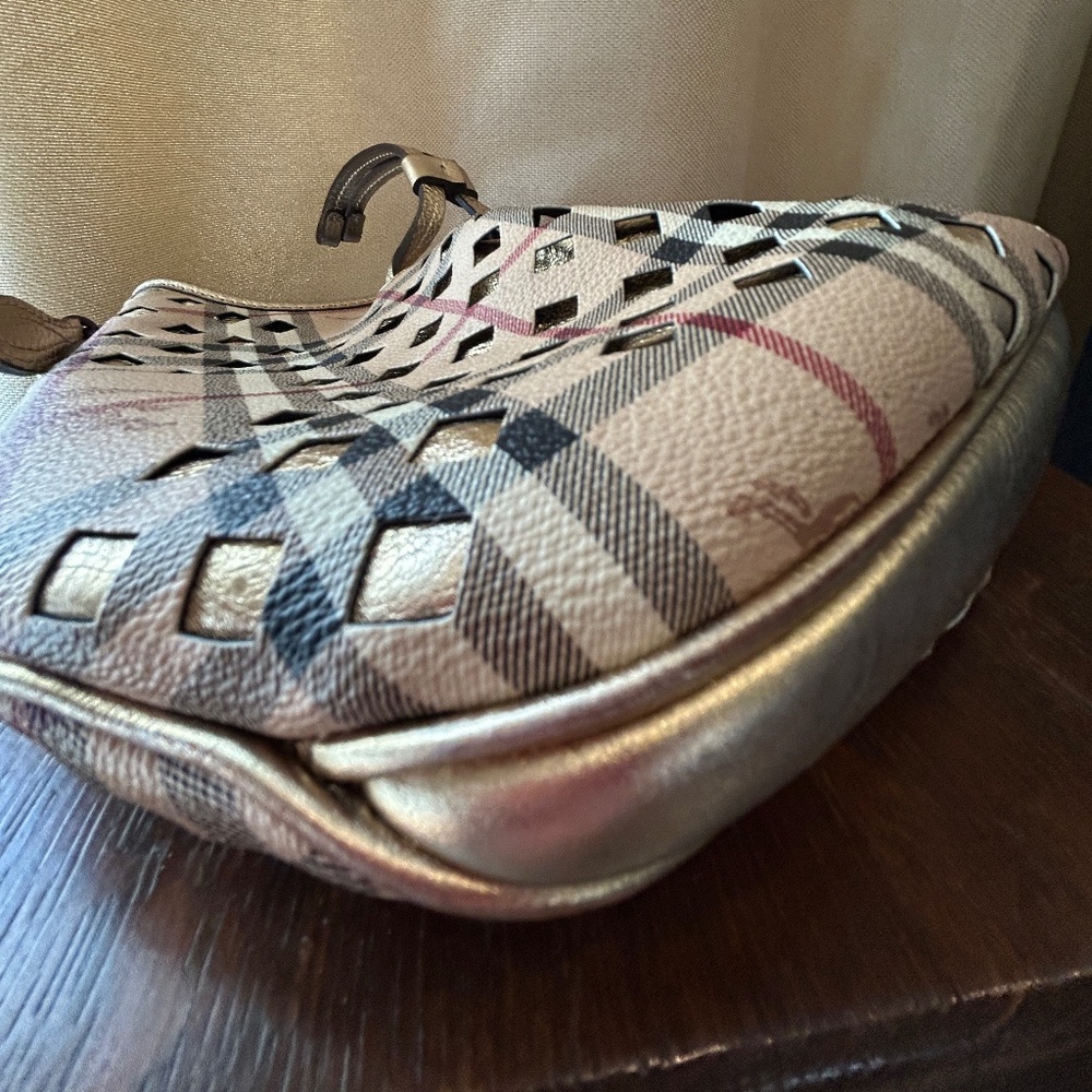 Burberry Bicolor Haymarket Check Cutout Drawstring Hobo Bag - Picture 10 of 16